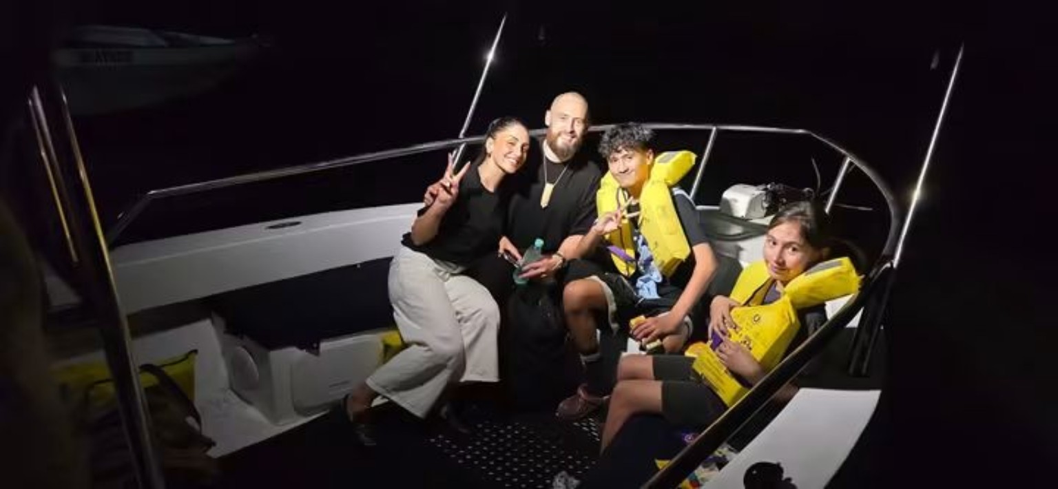 Evening private transfer guests wearing life jackets
