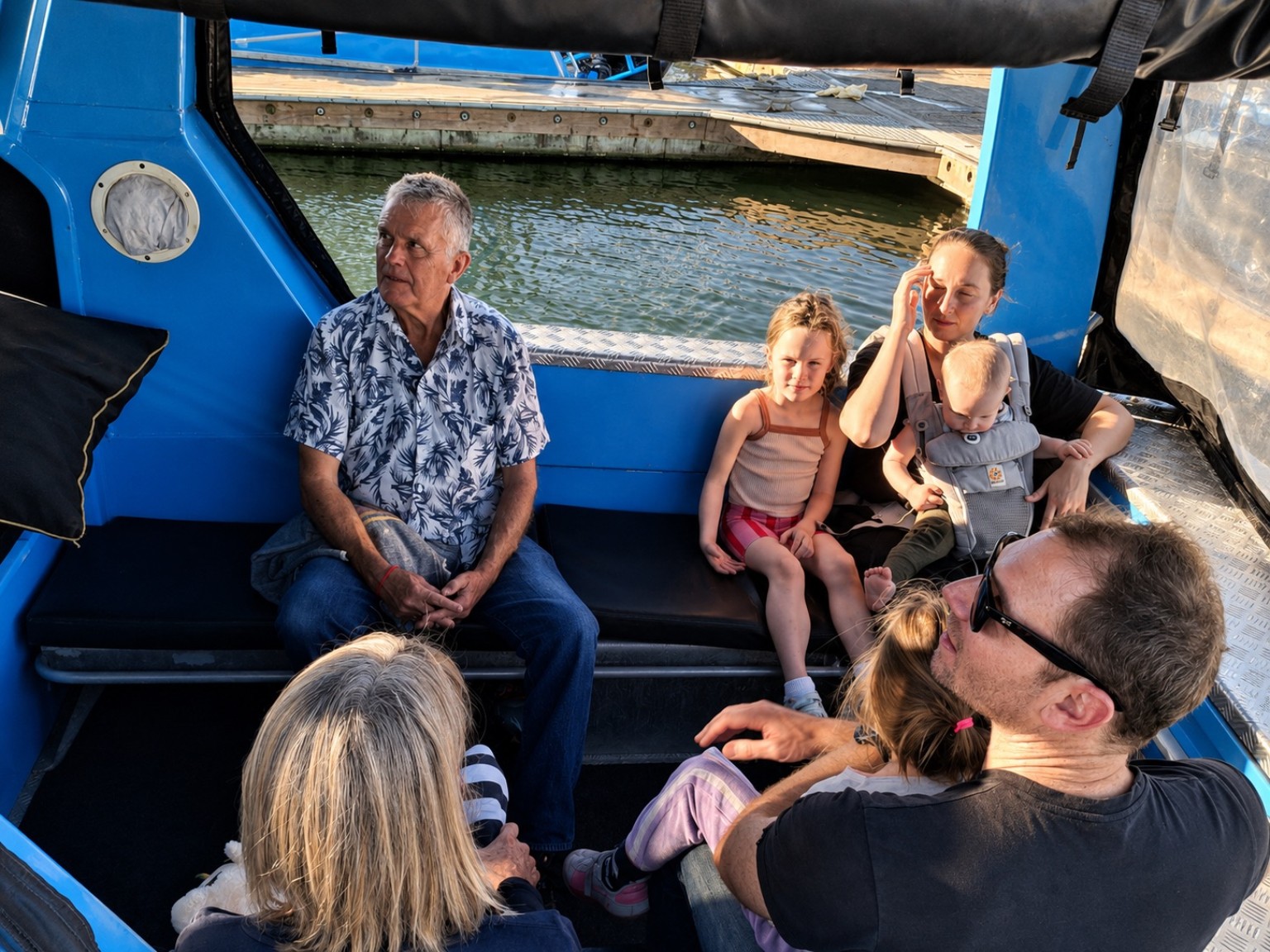 Multi-generational family on a private Fiji island boat transfer