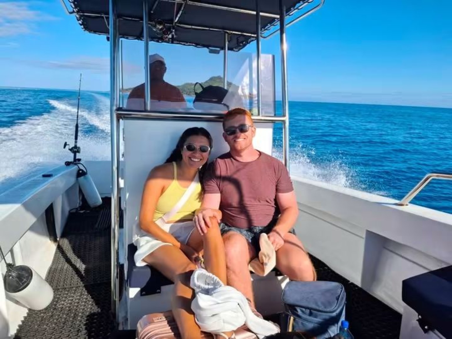 Couple travelling on a private Fiji speedboat